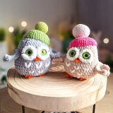 Zestaw 2 szydełkowych sówek handmade | Pluszowe sowy w czapkach