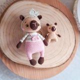 Kapibara z dzieckiem zestaw maskotek handmade 19 cm 8 cm prezent