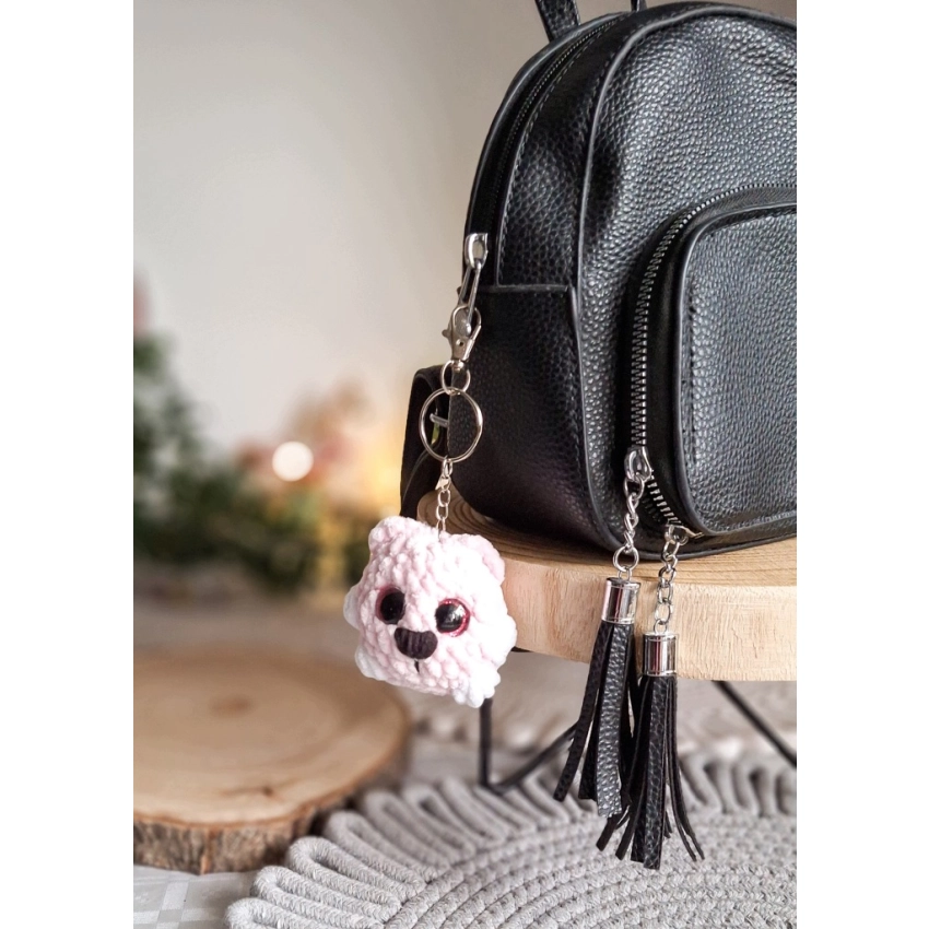 Brelok Różowy Miś Handmade Pluszowy Amigurumi 14 cm do Plecaka Kluczy