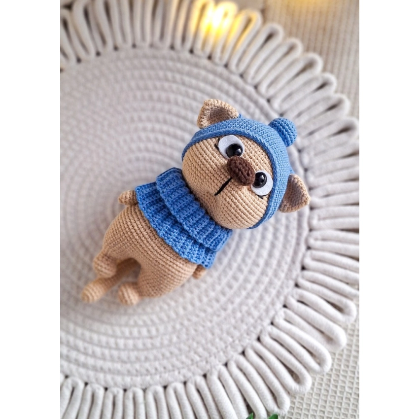Szydełkowy kot 20 cm maskotka handmade czapka i komin zdejmowane