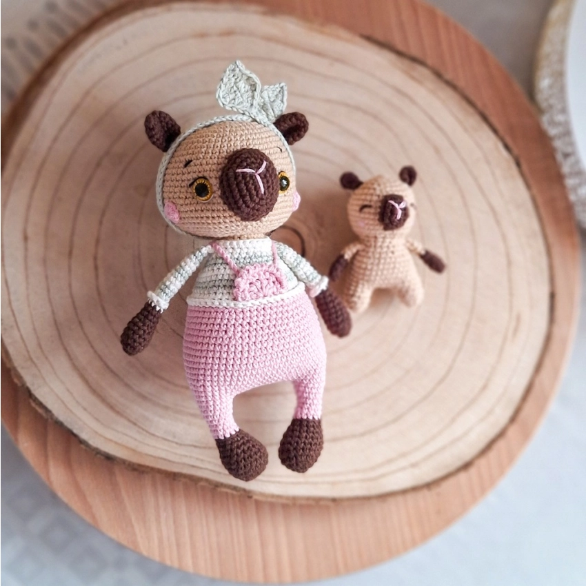 Kapibara z dzieckiem zestaw maskotek handmade 19 cm 8 cm prezent