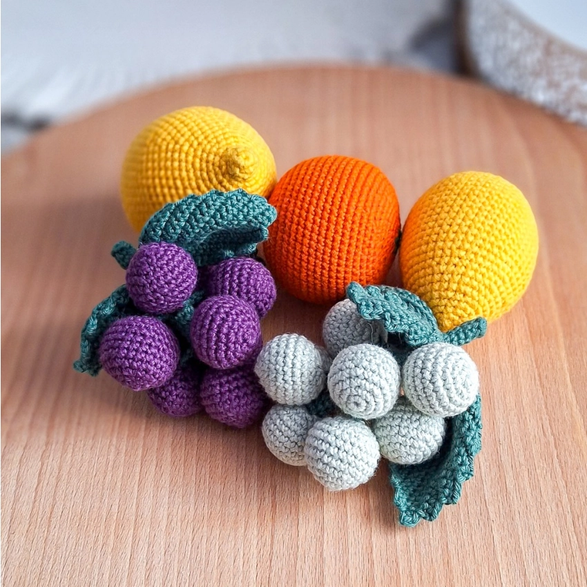 Zestaw Montessori Owoce szydełkowe Handmade 5 szt bawełna