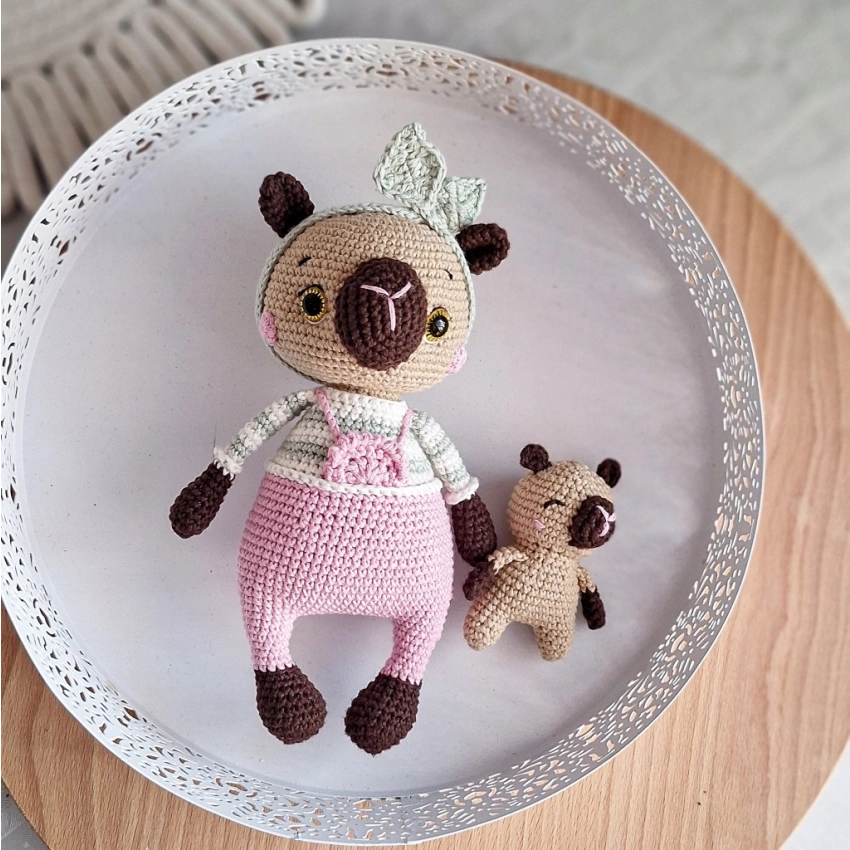Kapibara z dzieckiem zestaw maskotek handmade 19 cm 8 cm prezent