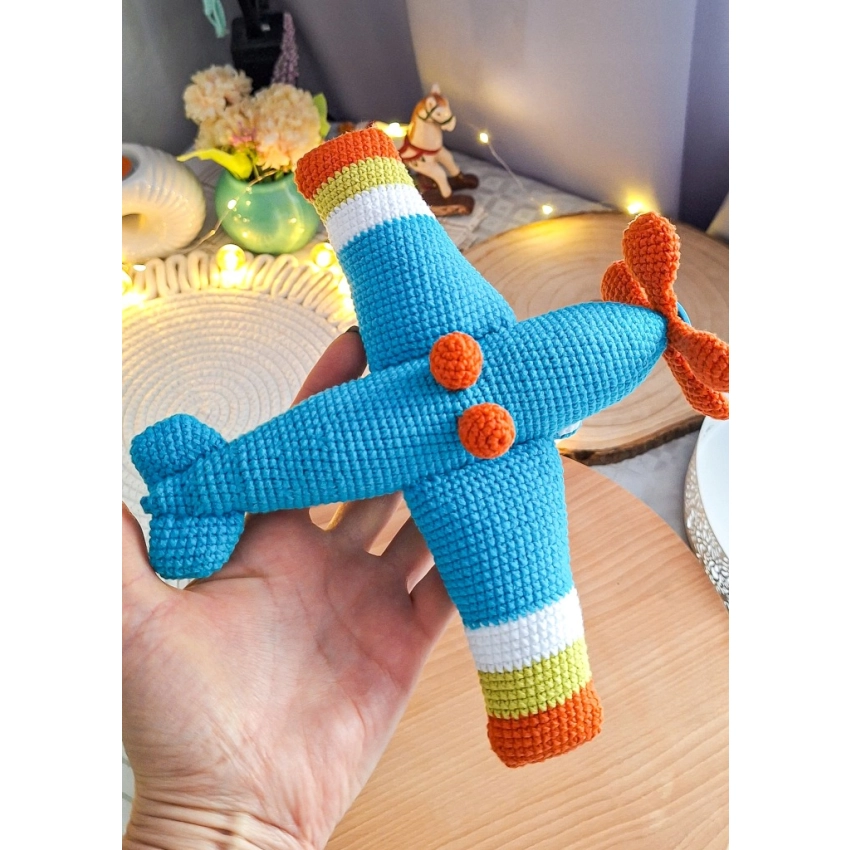 Samolot maskotka szydełkowa 23cm handmade prezent dla chłopca przytulanka