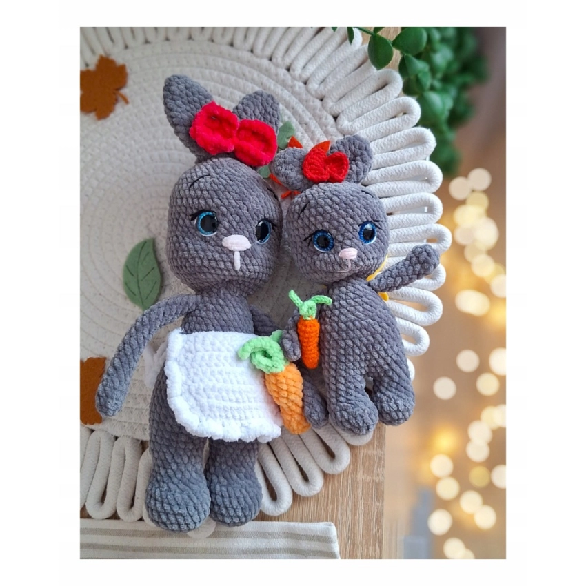 Zestaw królików szydełkowych mama i córka handmade maskotki