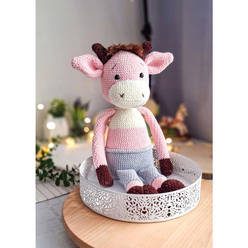 Duży Pluszowy Byczek 45 cm – Maskotka Handmade, Zabawka z Długimi Nóżkami